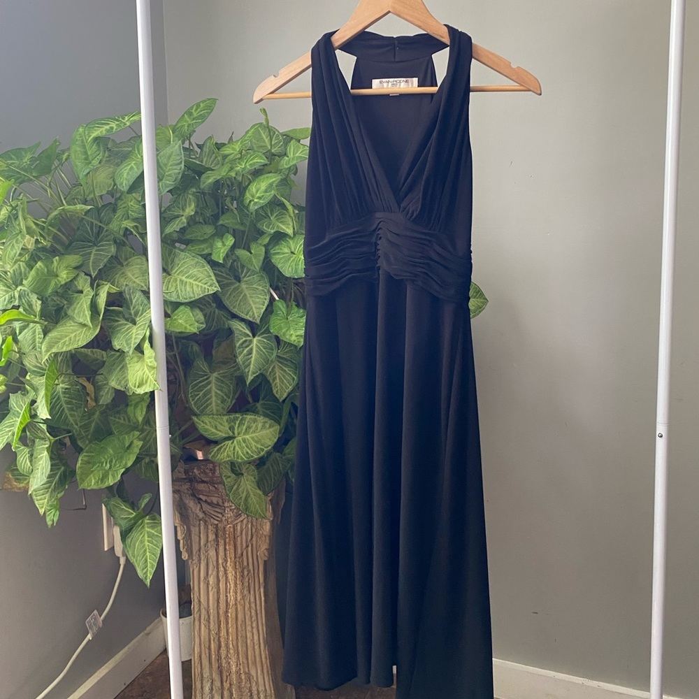 EVAN-PICONE Black Long V-Neck Dress
